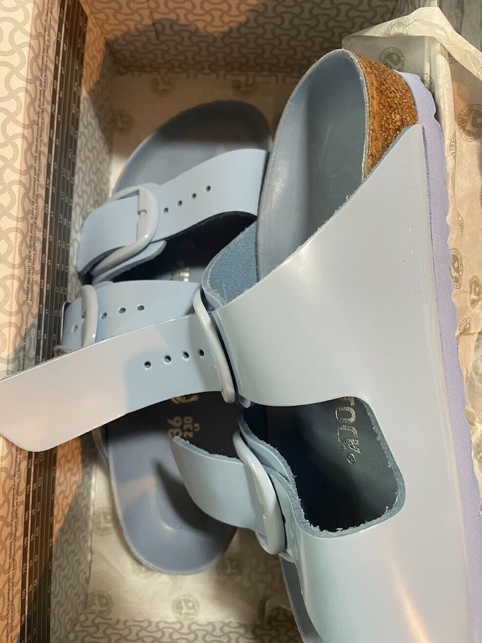 Birkenstock Arizona Big Buckle Leather Patent Dusty Blue Sandal