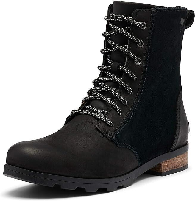 Sorel Emelie short lace black waterproof leather boots