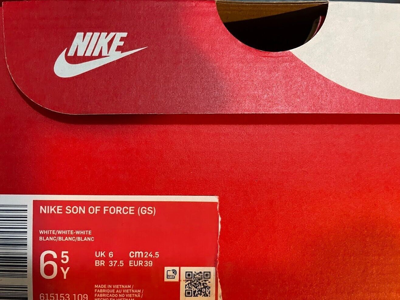 Size 6.5 (GS) - Nike Son of Force Low Triple White